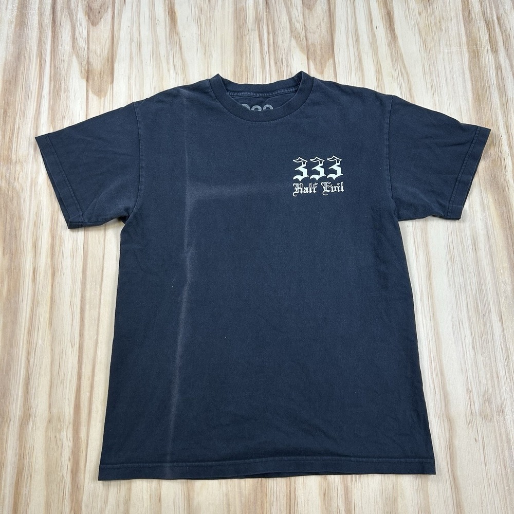 333 Half Evil Men's Grunge Metal Goth T Shirt Black Faded Short Sleeve Medium